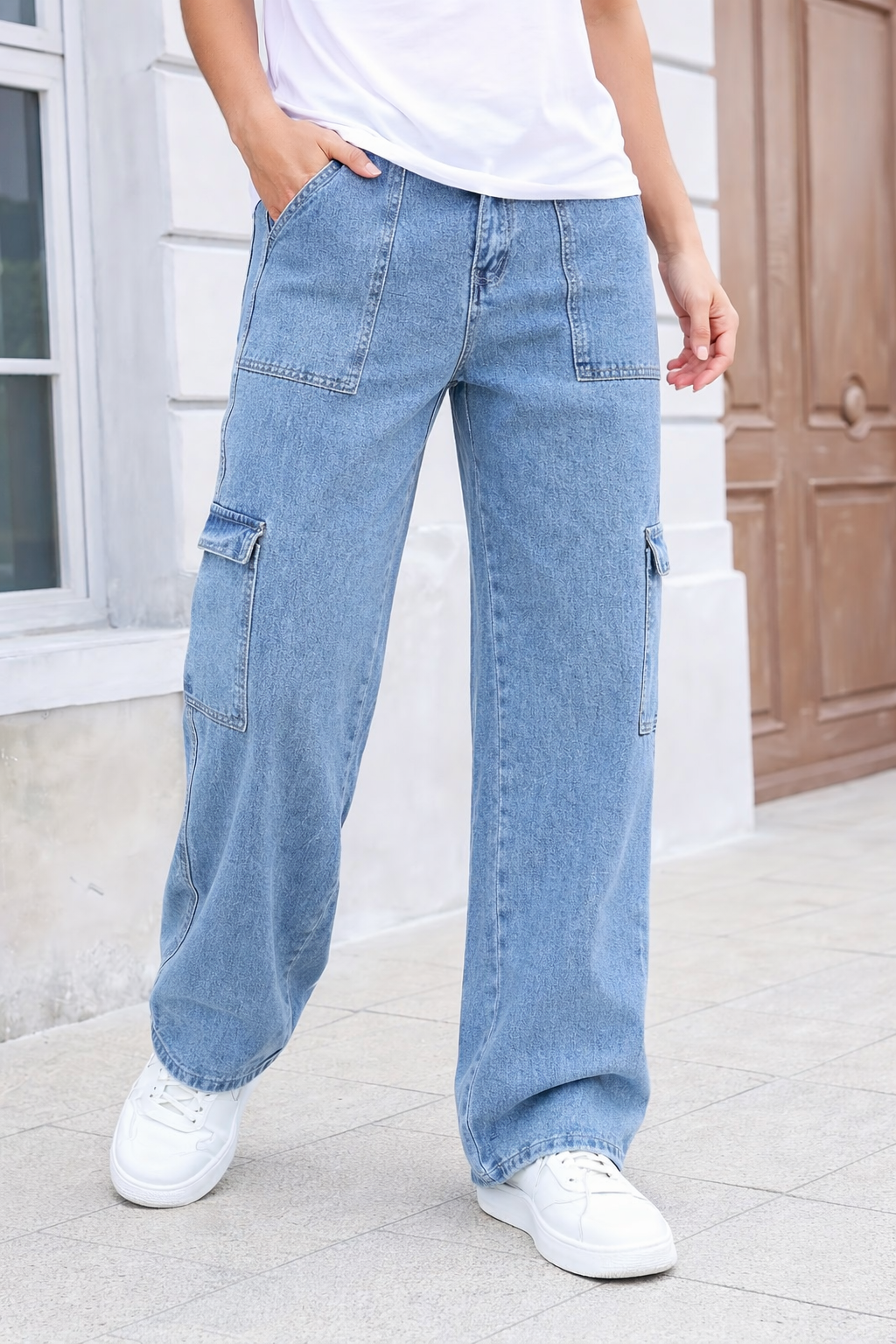 Women’s Street Style Cargo Denim Jeans - Image 2